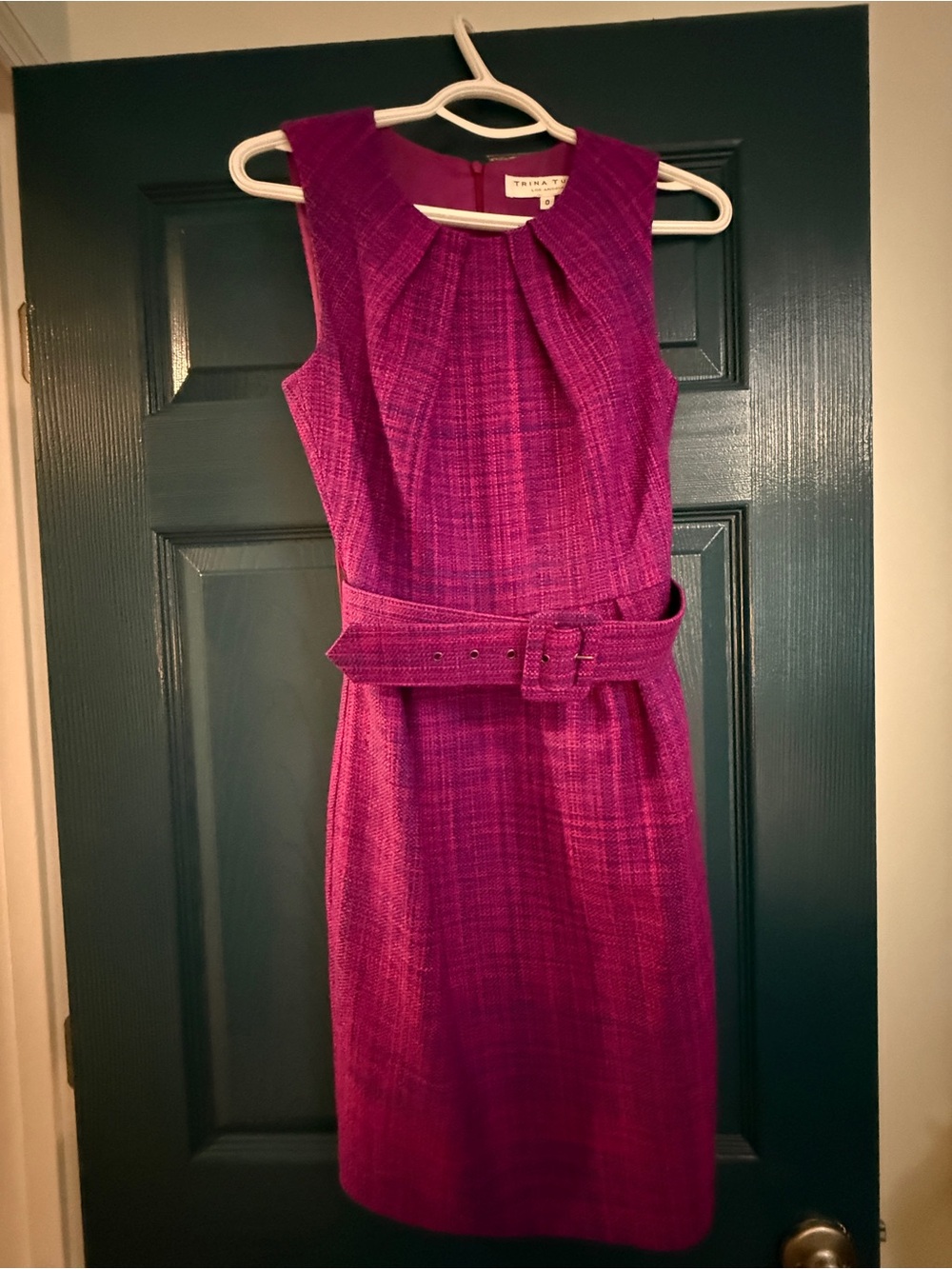 Trina Turk Purple Magenta Tweed Belted Sheath Dress Size 0